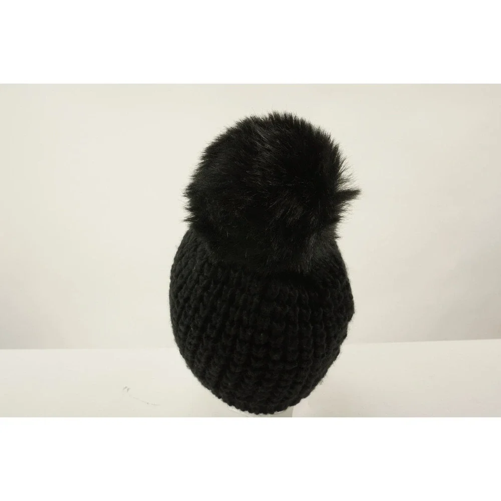 New Kyi Kyi Handmade Chunky Knit Pom Pom Beanie Black Wool Blend One‎ Size